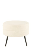 Hocker Rund Metall Füße Velours Weiß