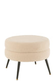Hocker Rund Metall Füße Velours Warm Beige