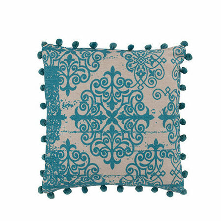 kissen-barock-pompom-polyester-turquoise